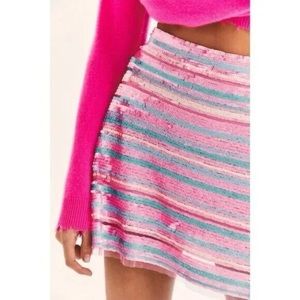 LoveShackFancy Salue Sequin Mini Skirt in Pitaya Stripe (Pink & Blue)